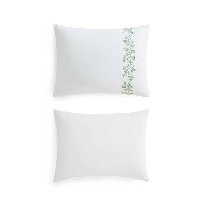 Martha Stewart Garden Path Embroidery Green Cotton Duvet Cover Set