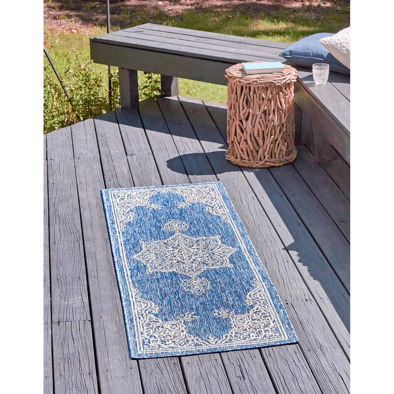 Outdoor Nirie Collection Area Rug - Blue - 2'2"x6'