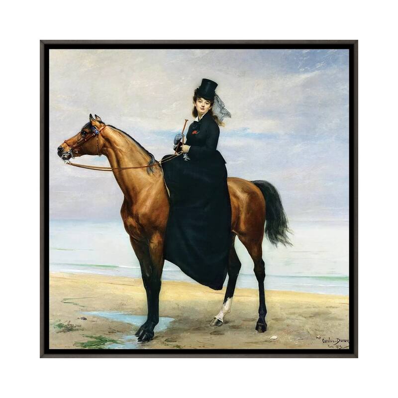 iCanvas "Equestrian Portrait of Mademoiselle Croizette, 1873" by Charles Emile Auguste Carolus-Duran Framed - 37x37 - Charcoal