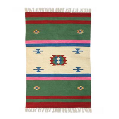 Handmade Starry Garden Wool area rug (India) - Big