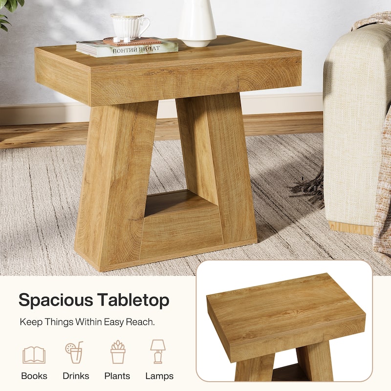 23.62" 2-Tier Modern Nightstand with Trapezoid Base