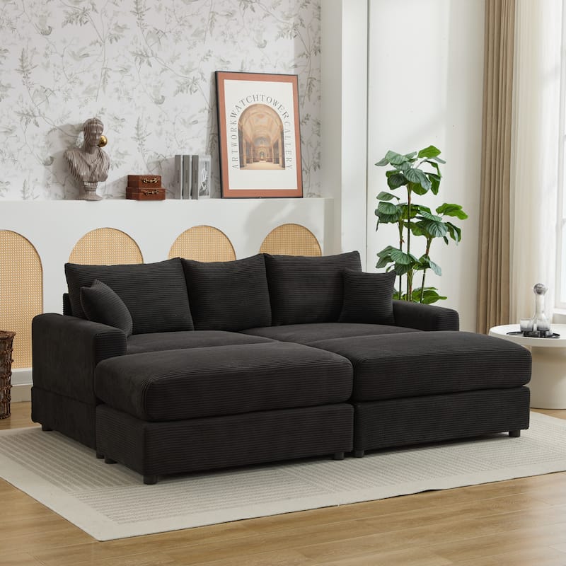 Sectional Couch Sofa for Living Room, Modern Corduroy Modular Couch with 2 Ottoman, Corduroy Sofas for Apartment, Office