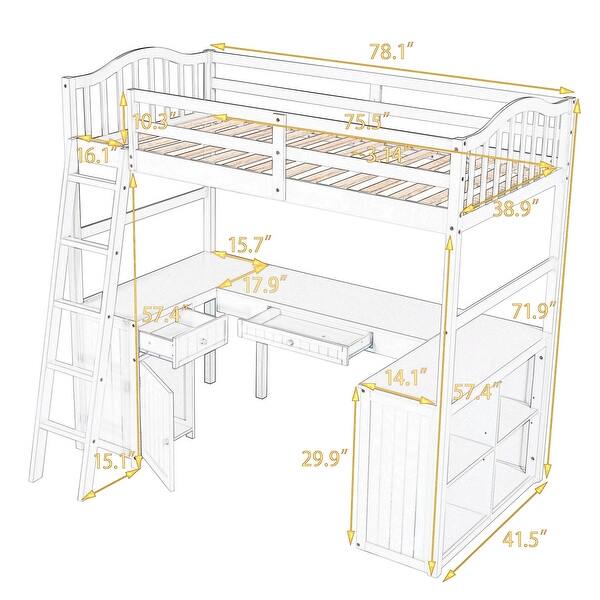 Merax Twin Loft Bed with Drawers, Cabinet, Shelves and Desk