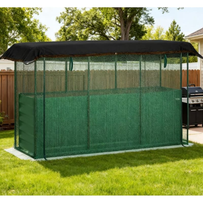 GDFStudio - Outdoor Galvanized Steel Open Bottom Raised Garden Bed with Crop Cage and Shade Cloth - 43.3"H