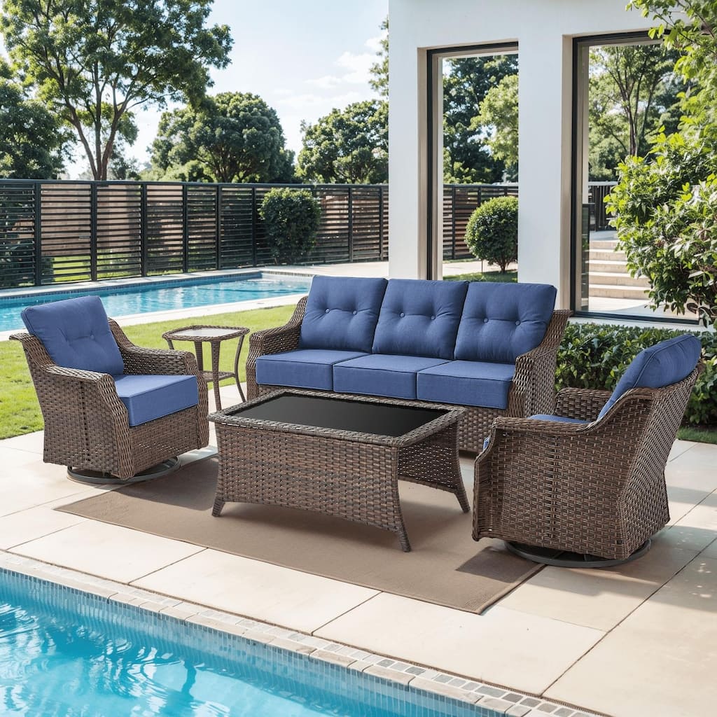 5PCS Outdoor Sofa Glider Chair with Table