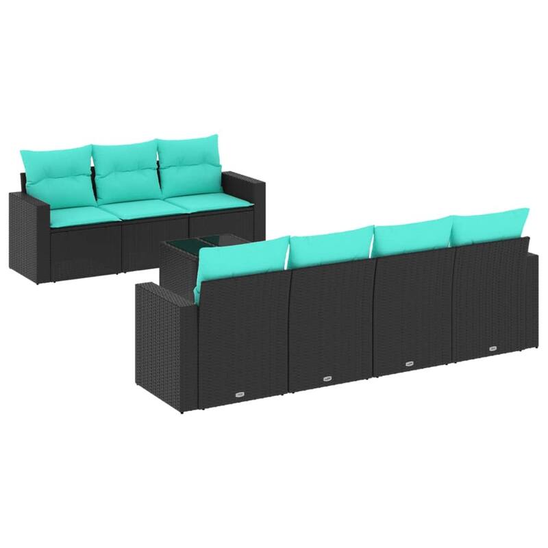 vidaXL 8 Piece Patio Sofa Set with Cushions Black Poly Rattan - 21.7" x 24.4" x 27.2"