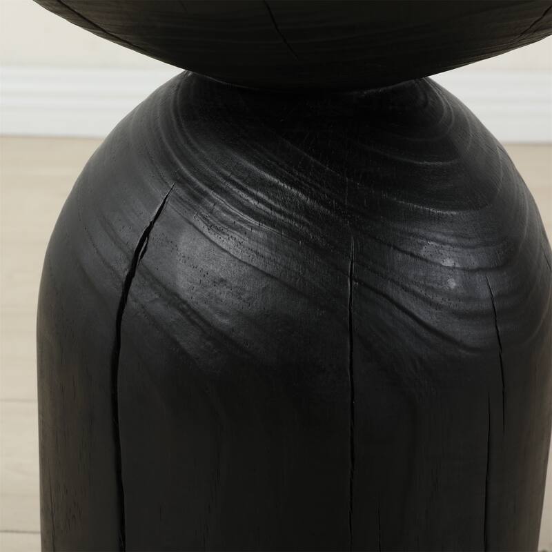 Solid Mango Wood Side End Table in Black, 17.7 inch Round Contemporary Wooden Accent Table, Small Round Plant Stand