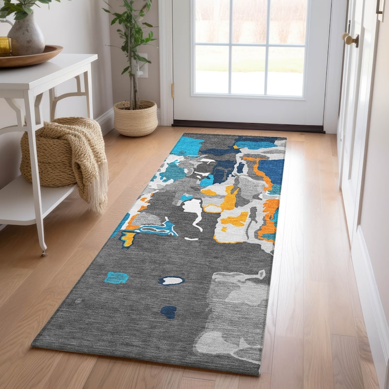 Machine Washable Indoor/ Outdoor Abstract Glam Chantille Rug - Charcoal - 2'3" x 7'6"