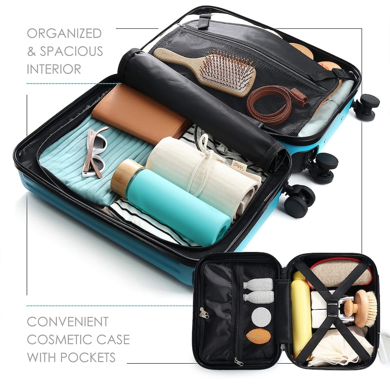 Empyrean Airline Approved Durable Carry-On Luggage 22x14x9 - Lightweight Carry On Suitcase Set with Small Cosmetic Case