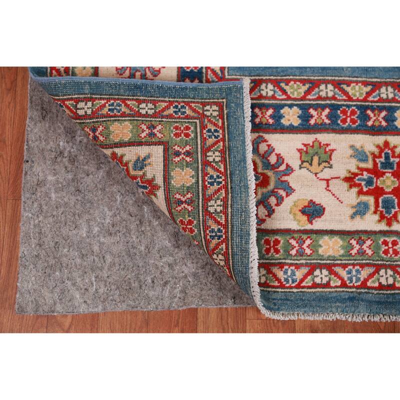 Hand Knotted Oriental 100% Wool Carpet Traditional Medallion Navy Blue & Blues Kazak Area Rug - 9' 11'' X 7' 10''