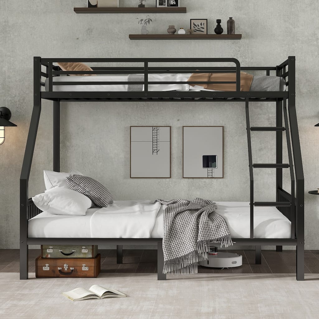 Steel Bunk Bed Frame, Heavy Duty Metal Bunk Bed with Safety Ladder and Full Length Guardrails