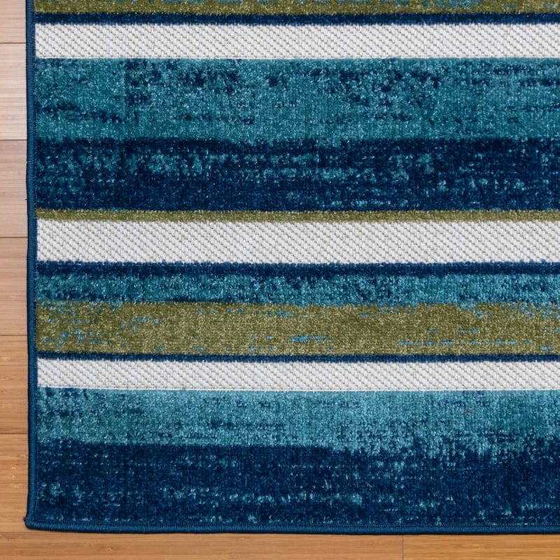 Gertmenian Fosel Muxia Aqua Blue Modern Stripe High-Low Indoor/ Outdoor Area Rug