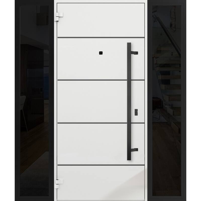 Exterior Prehung Steel Entry Door 0131 Black Enamel 2 Sidelites Top Window Stainless Steel Inserts W16+36+16xH80+16