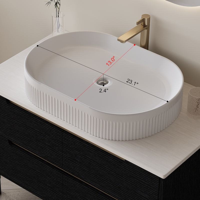 36 inch Bathroom Vanity, Freestanding or Wall Mounted with Ceramic Integrated Sink & Soft-Close Drawers