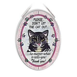 Shop Pink And Blue Please Don T Let The Cat Out Oval Glass Wall Art Decor 7 25 X 5 50 On Sale Overstock 29761751