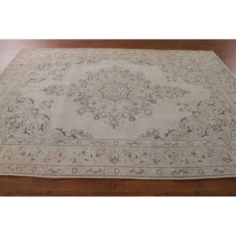 Distressed Tabriz Persian Vintage Rug Handmade Wool Carpet - 6'7"x 9'8"