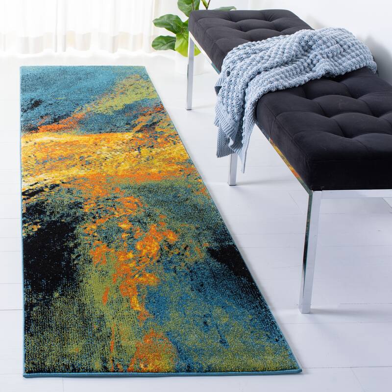 SAFAVIEH Galaxy Consuela Modern Abstract Rug - 2'3" x 10'  Runner - Blue/Yellow