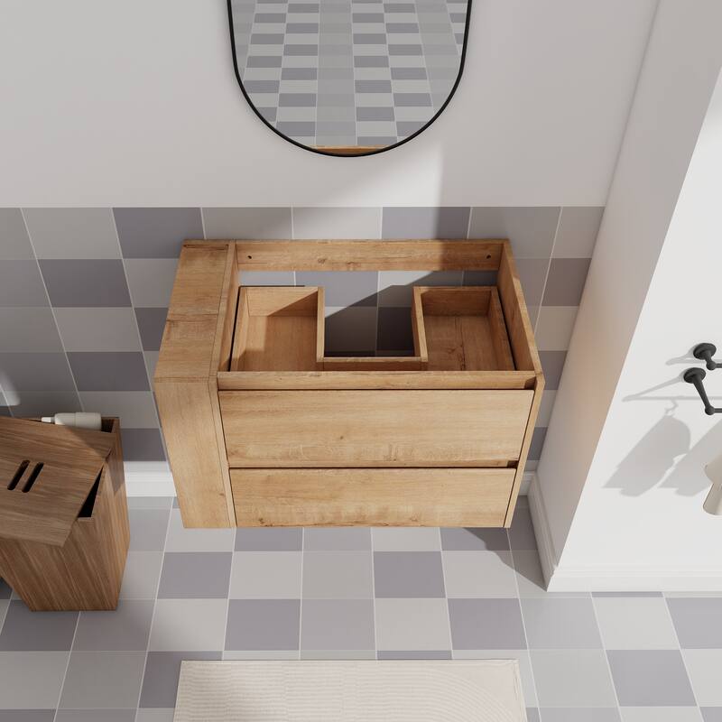 36" Wall-Mounted Bathroom Vanity, Double Soft-Close Drawers, Adjustable Side Rack, 45° Bevelled Invisible Handle