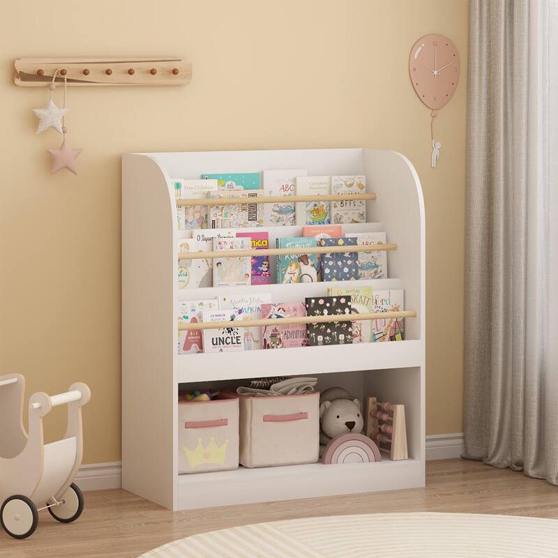 Kids Bookshelf with Open Storage, Front-Facing Children's Bookcase, Multi-Tier Wooden Book Display Shelf