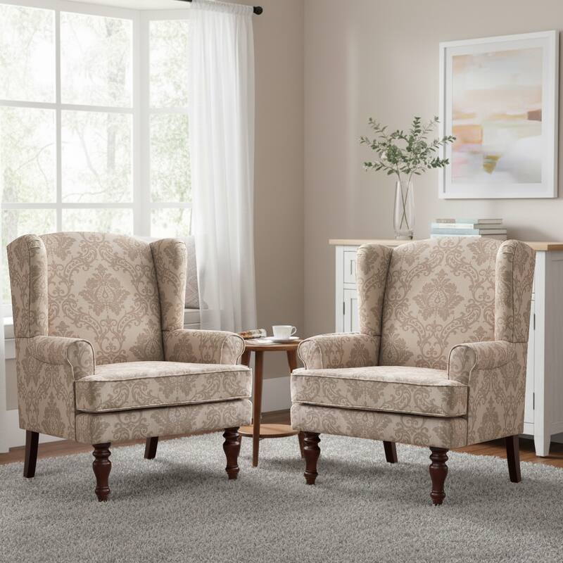 Accent Armchair with Turned Legs Set of 2 Blue/ Beige / Grey