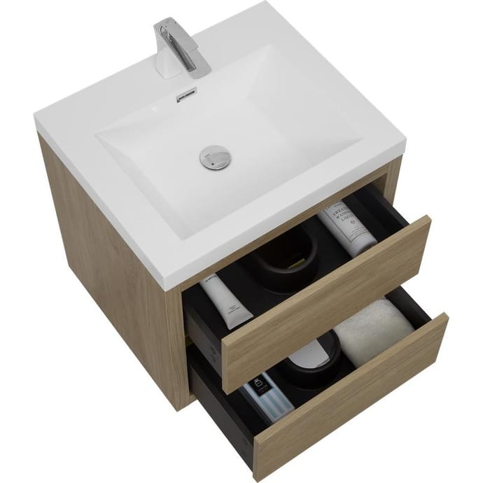 Abruzzo 24" Wall-Mount Bathroom Vanity with Stone Resin Top and Dual Soft-Close Drawers