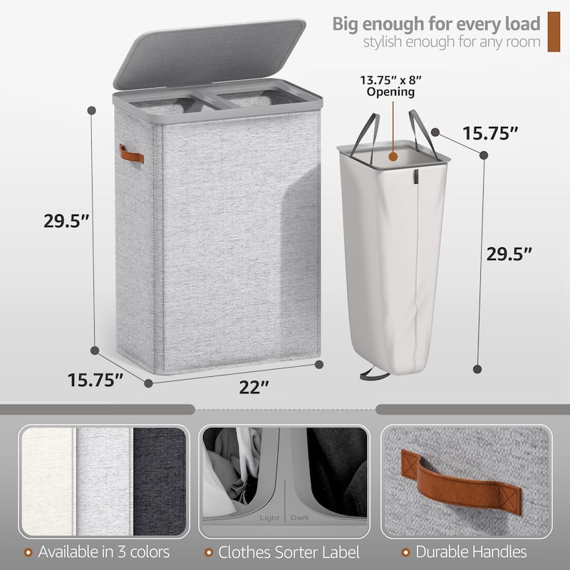 Sorbus 2-Compartment Laundry Basket with Removable Laundry Bag - Durable Organizer for Bathroom.