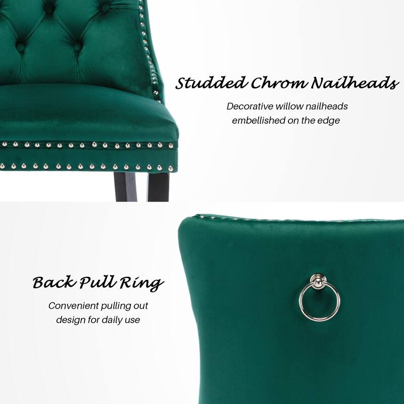 Solid Wood Velvet Upholstered Dining Chair Set of 2