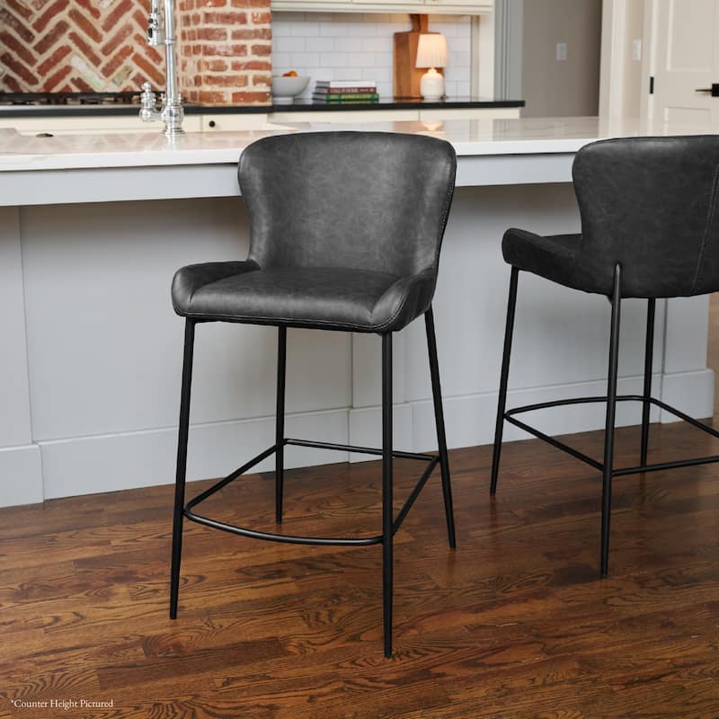 Maven Lane Naomi Metal and Vegan Leather Kitchen Dining Stool - Matte Black Finish - Bar Height