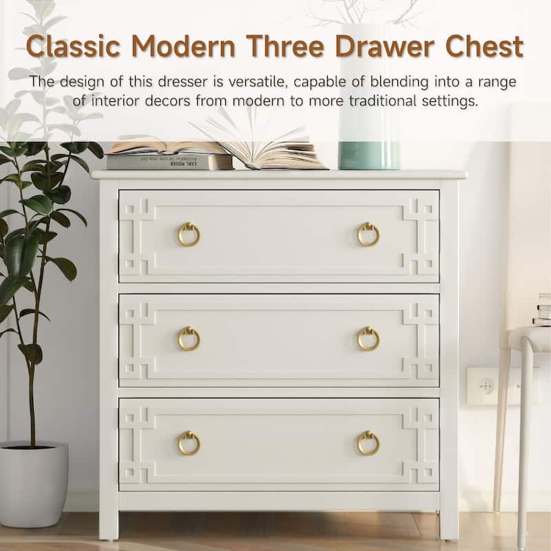 COZAYH Farmhouse 3-Drawer Dresser, Rustic Chest of Drawers with Embossed Geometric Lines, French Country, Fully-Assembled