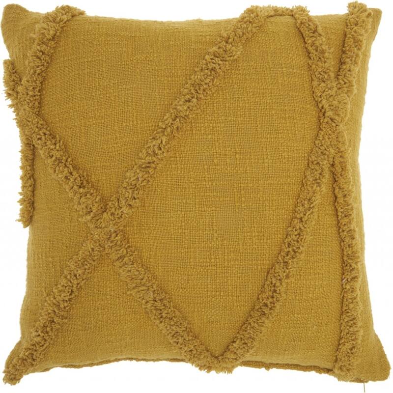 Boho Chic Blue Textured Lines Throw Pillow - 18"X18" - Polyester - Mustard