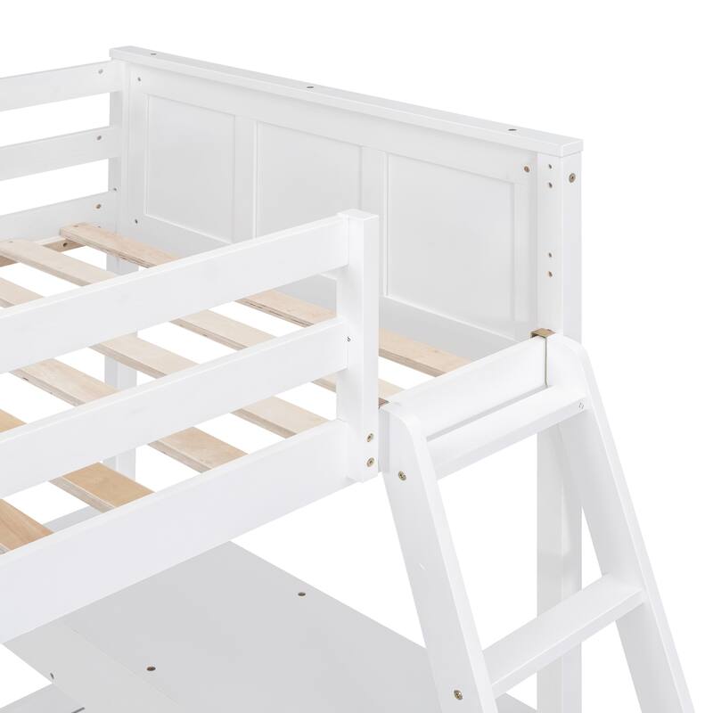 Space-Saving Twin Over Full Bunk Bed with Built-In Desk, White
