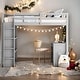 preview thumbnail 12 of 20, Twin Size Loft Bed with Ladder, Shelves, and Desk Grey