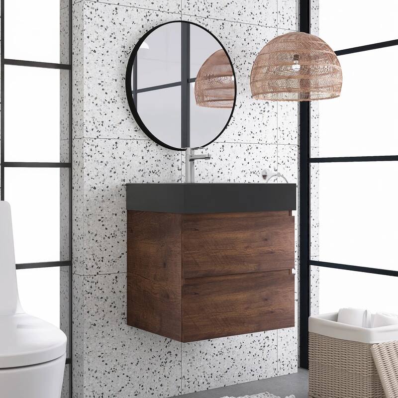 Single Sink Floating Bath Vanity in with Solid Surface Top