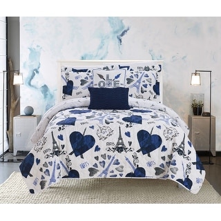 Chic Home Matisse 5 Piece Reversible Quilt Set "Paris Is Love" Design