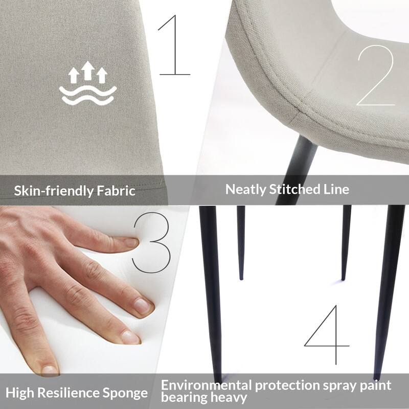 Modern Upholstered Dining Chairs Set of 4 with Black Metal Legs