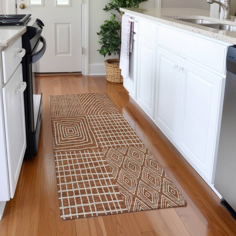 Premium Washable Super Soft Modern Geo Charm Mayfield Rug - Paprika - 2'3" x 7'6"