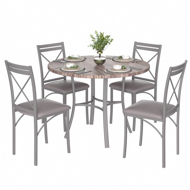 VECELO Round Dining Table and Chairs Sets, 4 Colors Dining Table Set