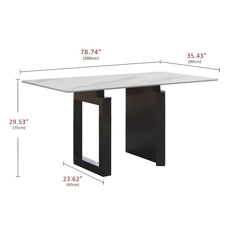 Modern Rectangle Stone Tabletop Black Titanium Stainless Double Pedestal Dining Table