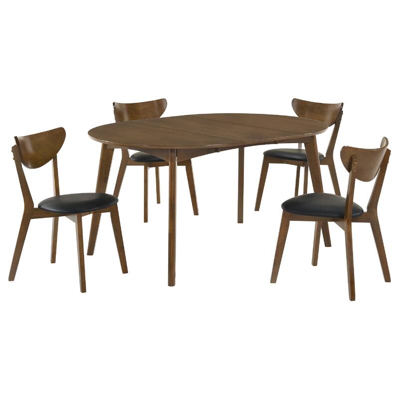 Josy Extendable Dining Table n 4 Chair Set, Brown Black Faux Leather