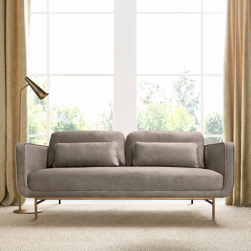 Lilou 77" Fabric or Velvet 3 Seater Sofa Sofa with Antique Brass Metal Legs