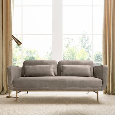 Lilou 77" Fabric or Velvet 3 Seater Sofa Sofa with Antique Brass Metal Legs