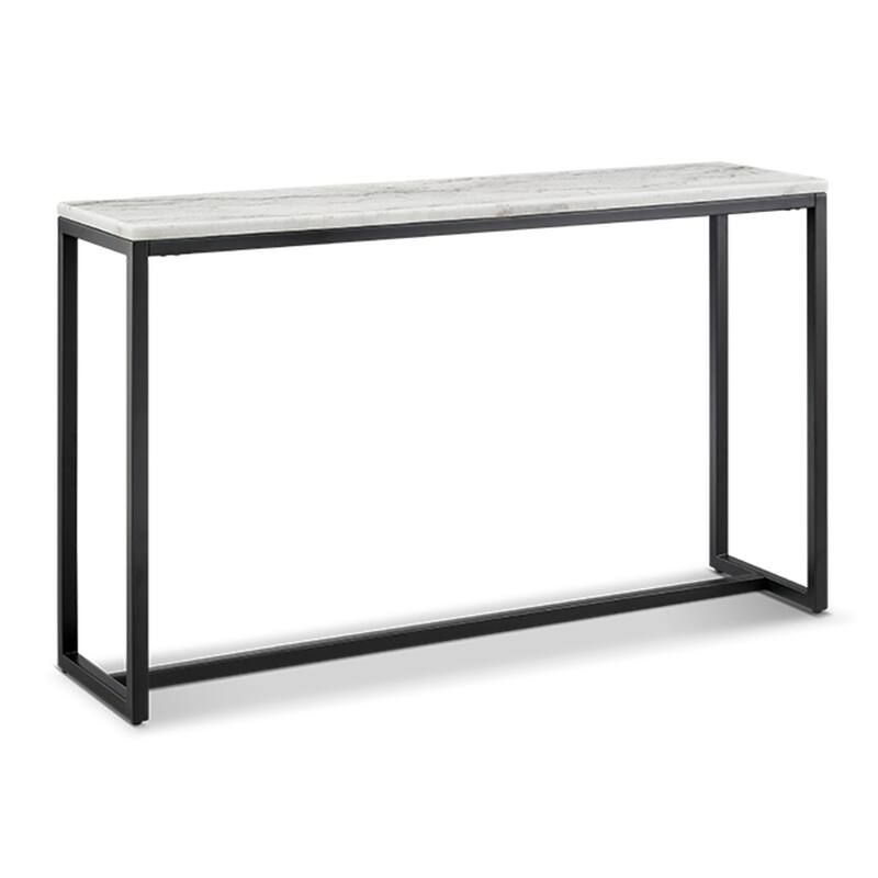 Magnussen Home Torin White Marble and Matte Black Rectangular Sofa Table - 48''W x 12''D x 29''H - 48''W x 12''D x 29''H