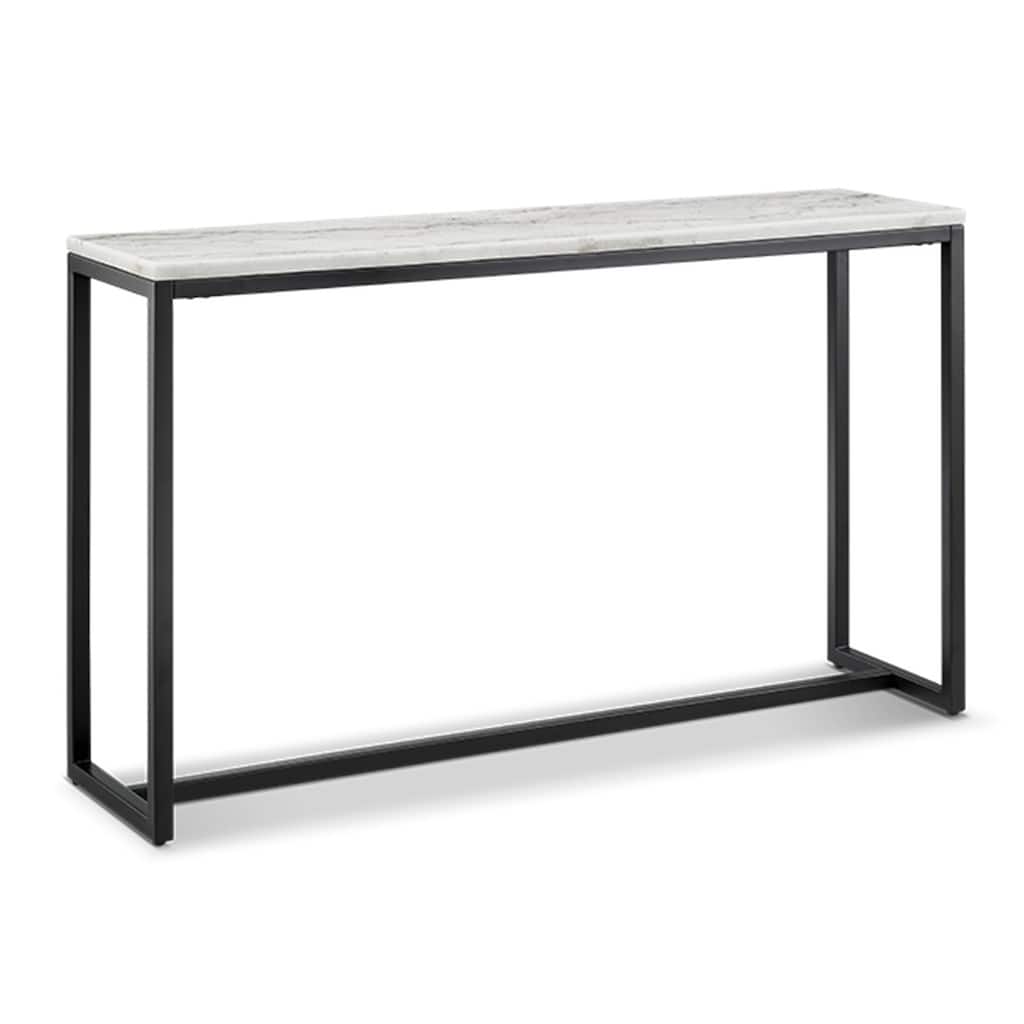 Magnussen Home Torin White Marble and Matte Black Rectangular Sofa Table - 48''W x 12''D x 29''H
