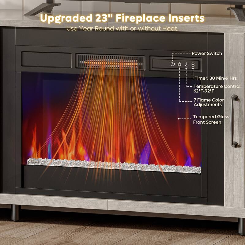 Bestier 63'' Fireplace TV Stand with Electric Fireplace Heater & Storage Cabinet for TVs up to 70 Inch