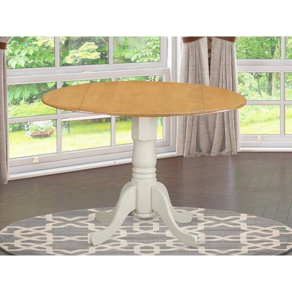 Dlt Olw Tp Dublin Round Table With Two 9 Drop Leaves In Oak And Linen White Finish Overstock 25619036