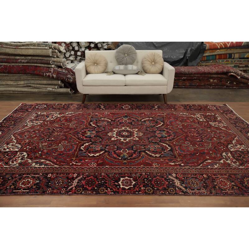 Hand Knotted Oriental 100% Wool Carpet Traditional Floral Red Heriz Area Rug - 11' 3'' X 8' 0''