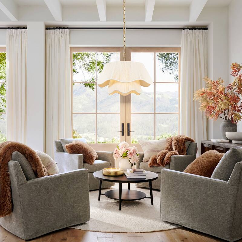 1-Light 20.3" W Modern Boho Double Tiered Fabric Shade chandelier for Living room