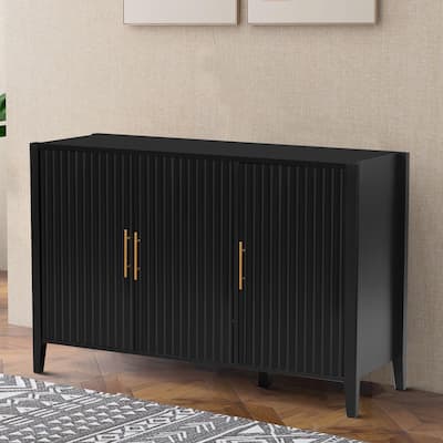 Modern Stylish Wooden Storage Cabinet with Wave-Patterned Design Cabinet Doors