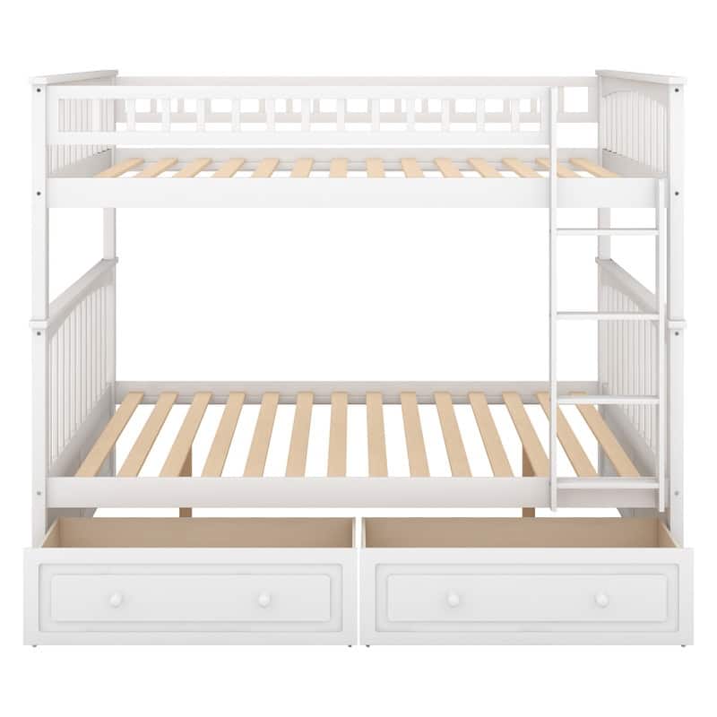 Full over Full Wooden Bunk Bed with Drawers, Convertible Beds