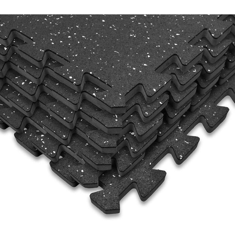 Puzzle Exercise Mat High Density Interlocking Gym Tiles (Blue Dots) - Black/Blue